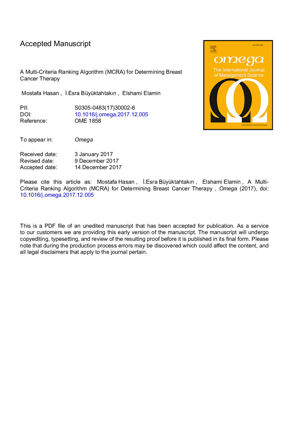 A multi-criteria ranking algorithm (MCRA) for determining breast cancer therapy