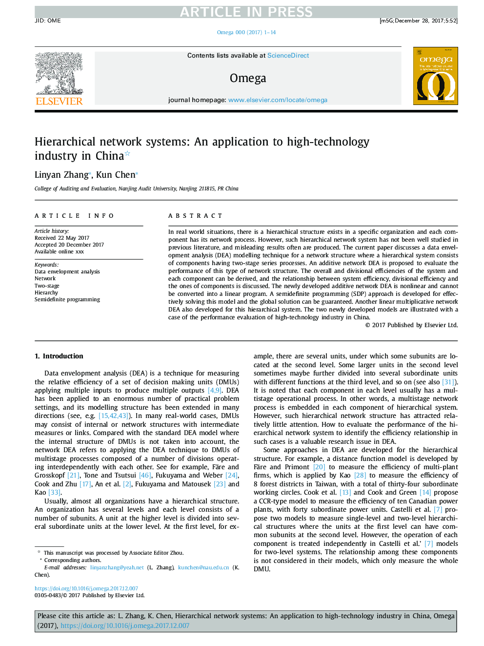 Hierarchical network systems: An application to high-technology industry in China