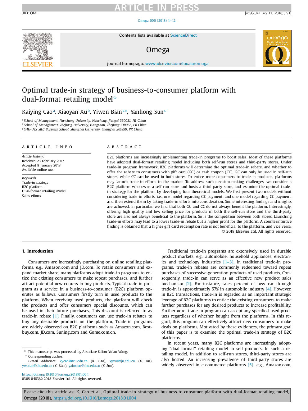 Optimal trade-in strategy of business-to-consumer platform with dual-format retailing model