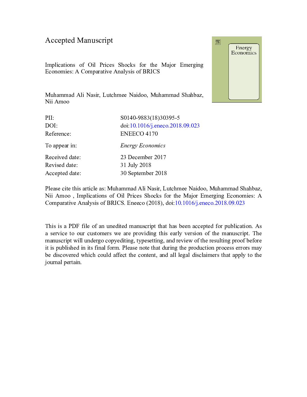 Implications of oil prices shocks for the major emerging economies: A comparative analysis of BRICS