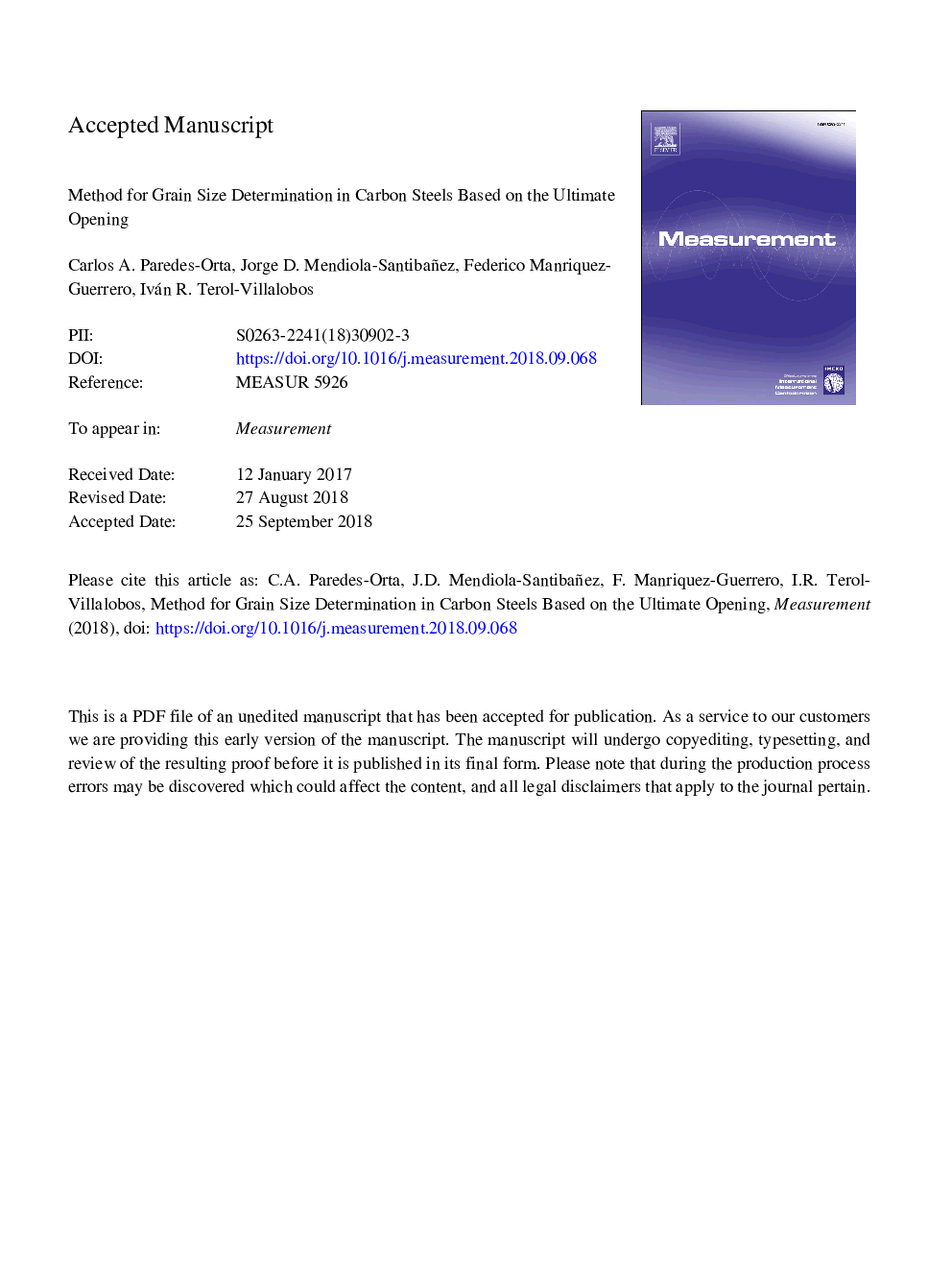 Method for grain size determination in carbon steels based on the ultimate opening