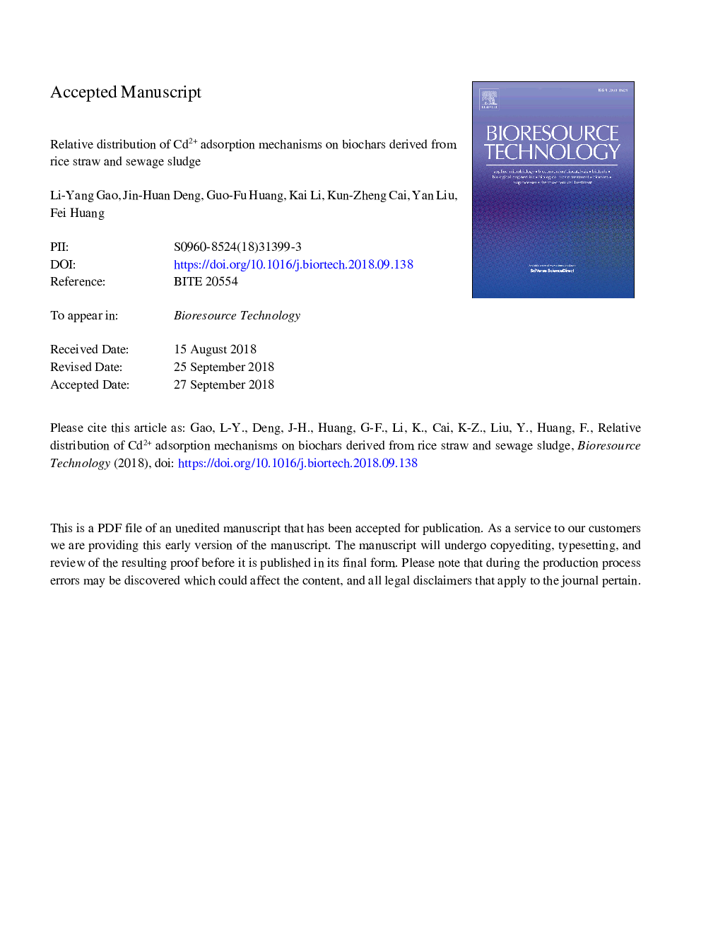 Relative distribution of Cd2+ adsorption mechanisms on biochars derived from rice straw and sewage sludge