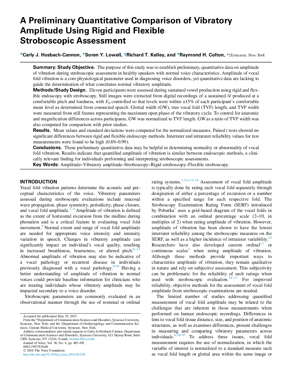 مقایسه مقدماتی کمی از دامنه ارتعاشی با استفاده از ارزیابی استروبوسکوپی سخت و انعطاف پذیر