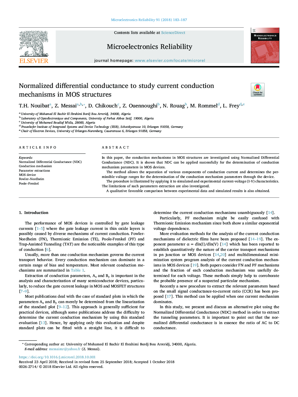 Normalized differential conductance to study current conduction mechanisms in MOS structures