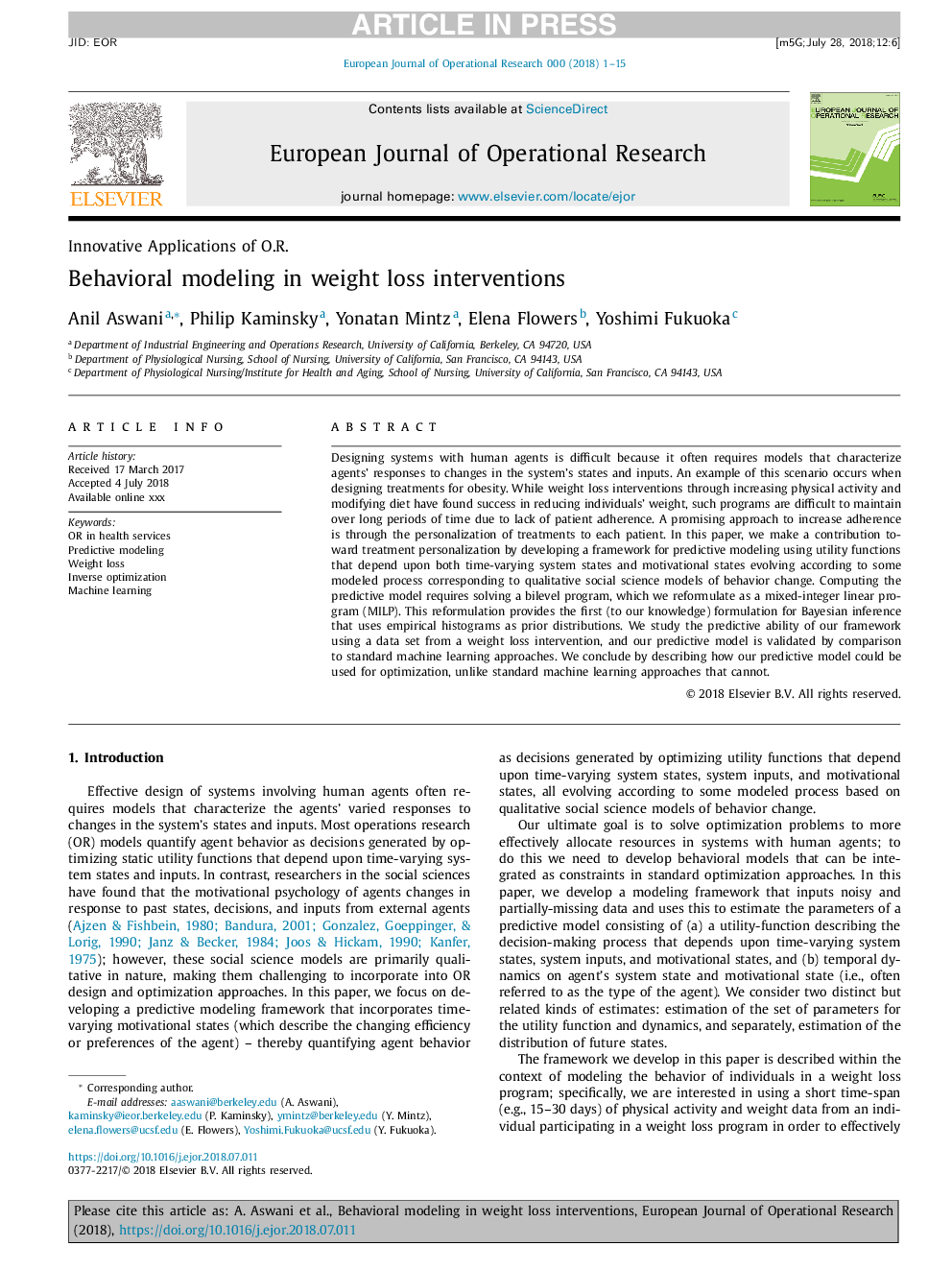 Behavioral modeling in weight loss interventions