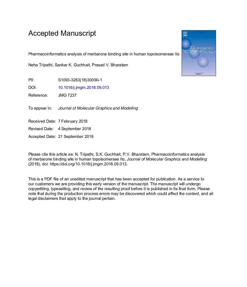 Pharmacoinformatics analysis of merbarone binding site in human topoisomerase IIÎ±