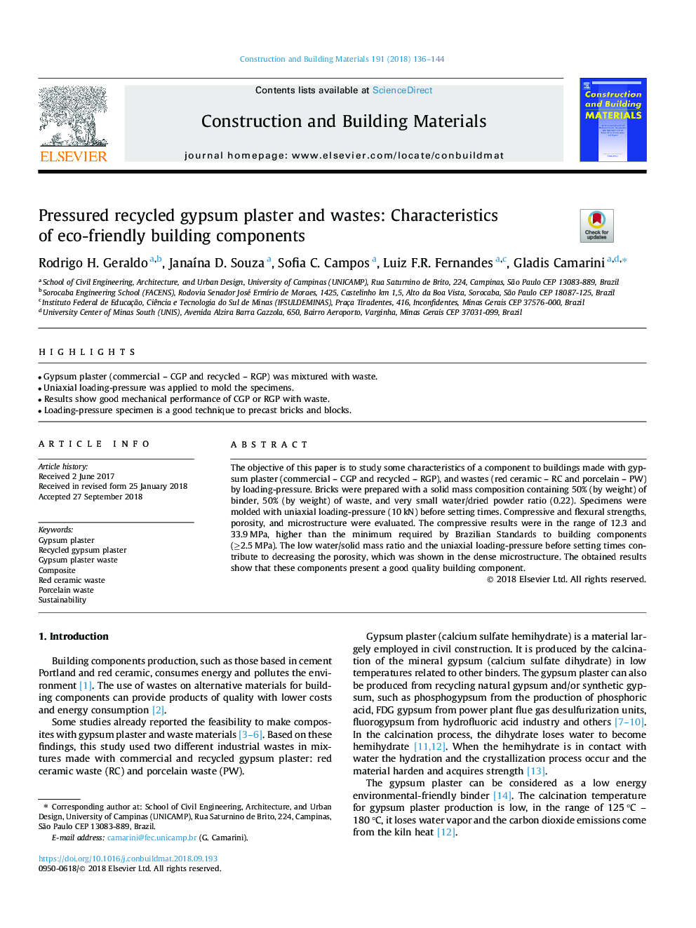 Pressured recycled gypsum plaster and wastes: Characteristics of eco-friendly building components