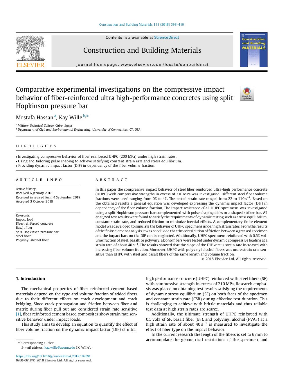 Comparative experimental investigations on the compressive impact behavior of fiber-reinforced ultra high-performance concretes using split Hopkinson pressure bar