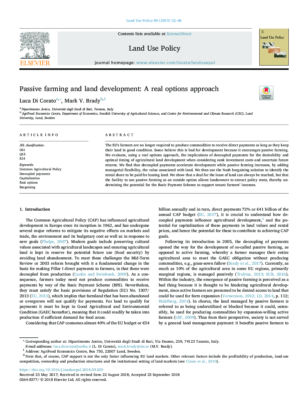 Passive farming and land development: A real options approach