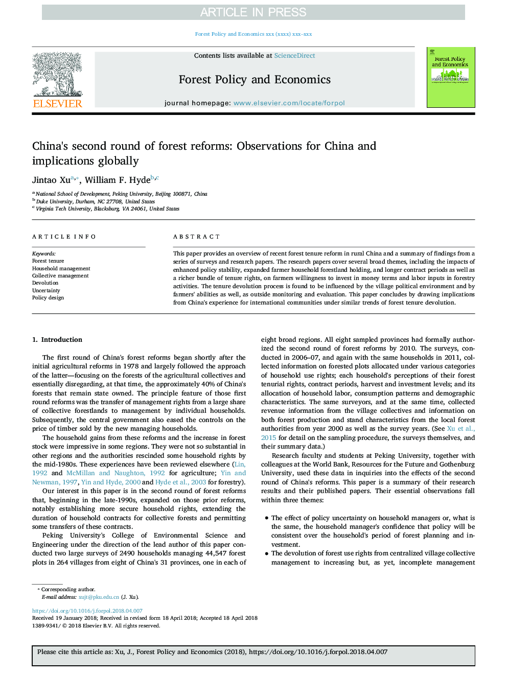 China's second round of forest reforms: Observations for China and implications globally