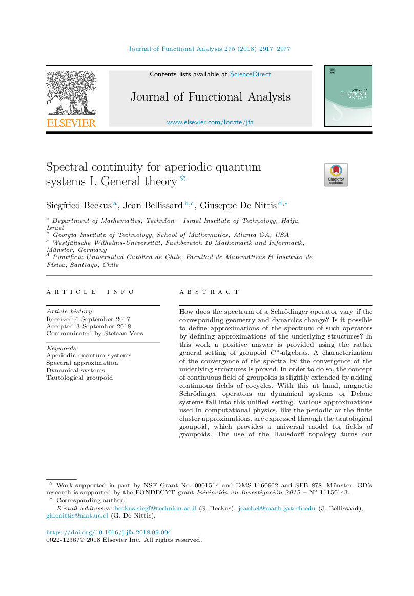 Spectral continuity for aperiodic quantum systems I. General theory