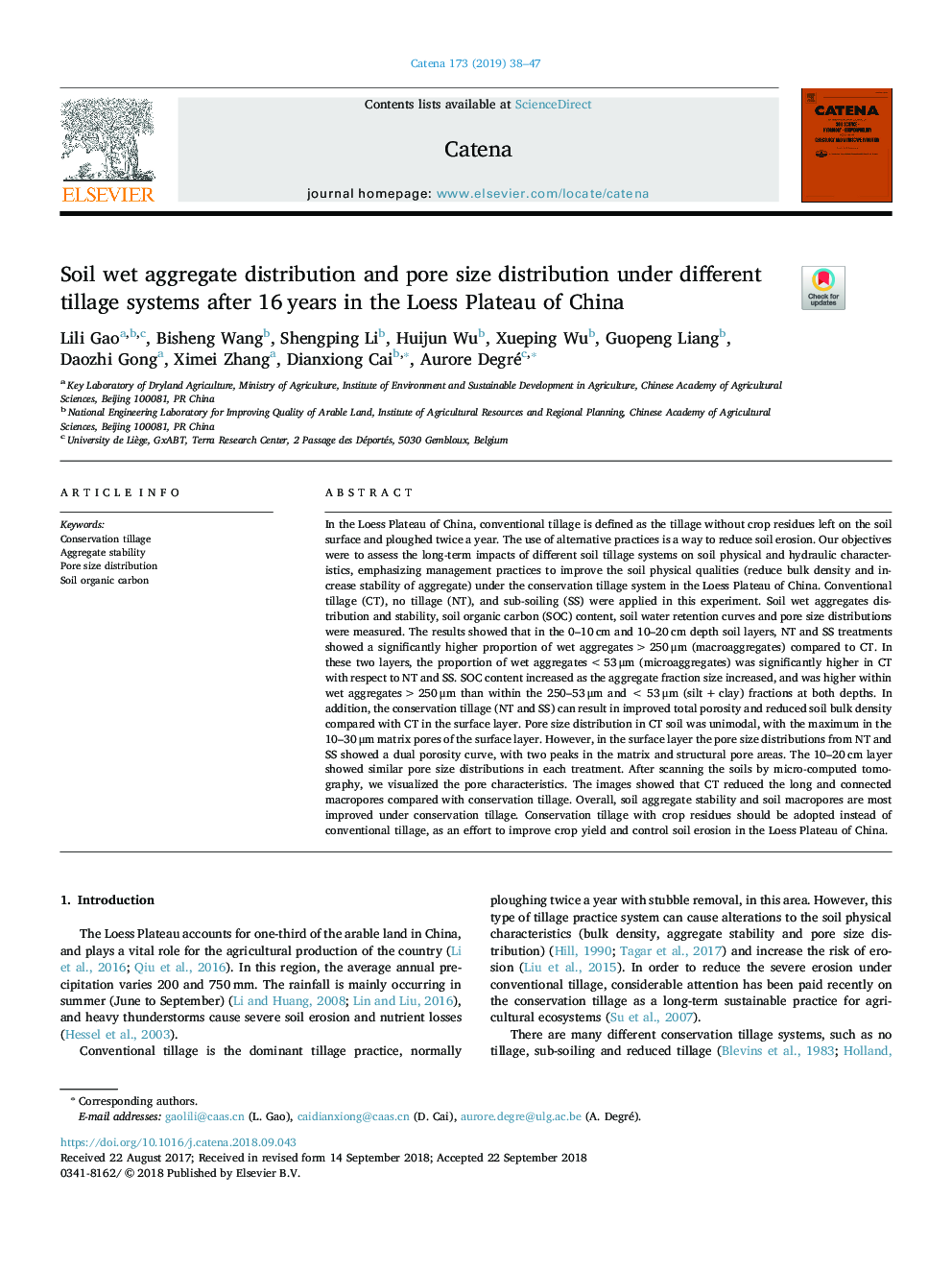 Soil wet aggregate distribution and pore size distribution under different tillage systems after 16â¯years in the Loess Plateau of China