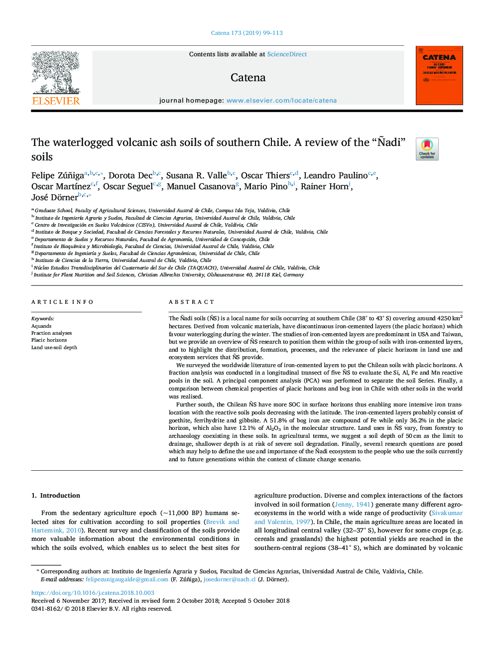 The waterlogged volcanic ash soils of southern Chile. A review of the “Ãadi” soils