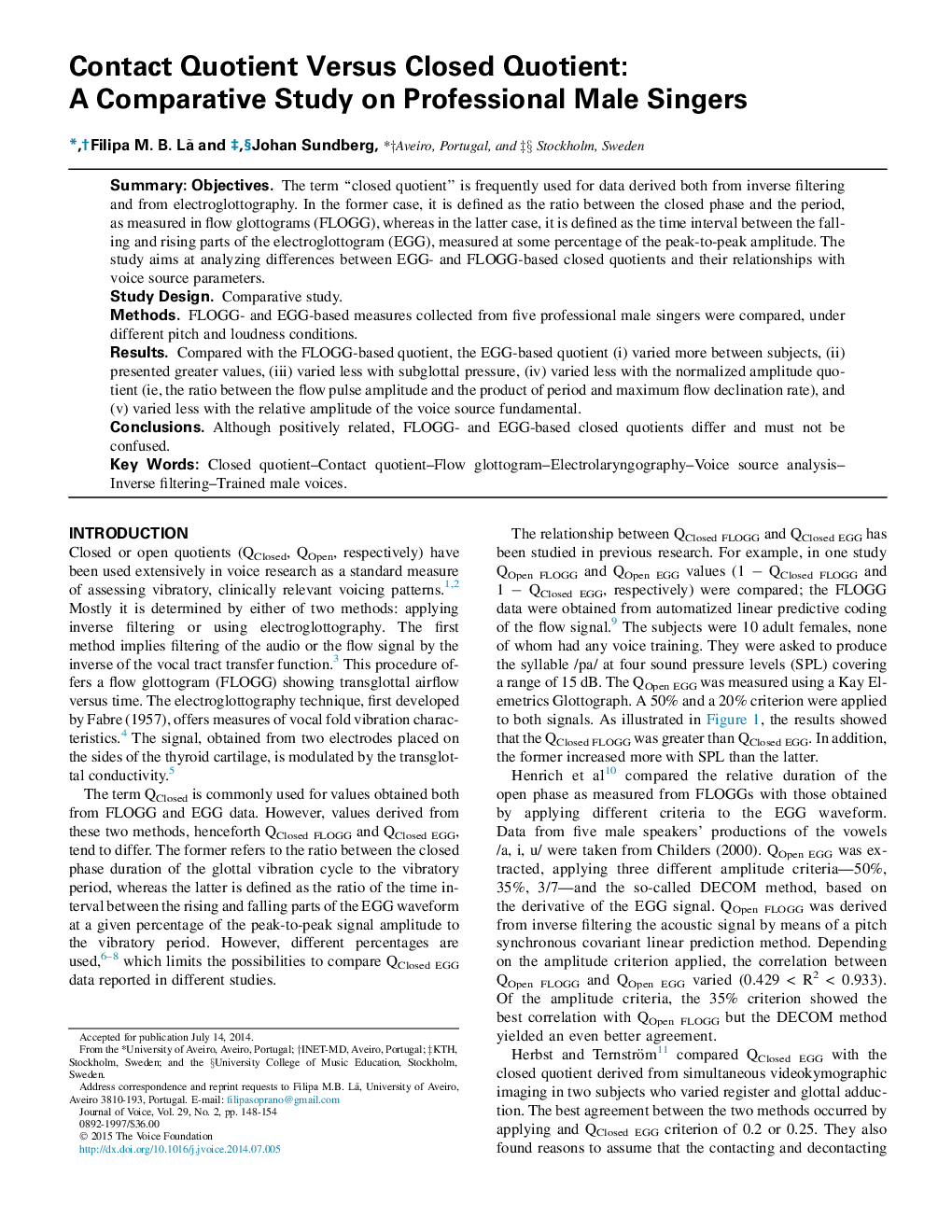 Contact Quotient Versus Closed Quotient: A Comparative Study on Professional Male Singers