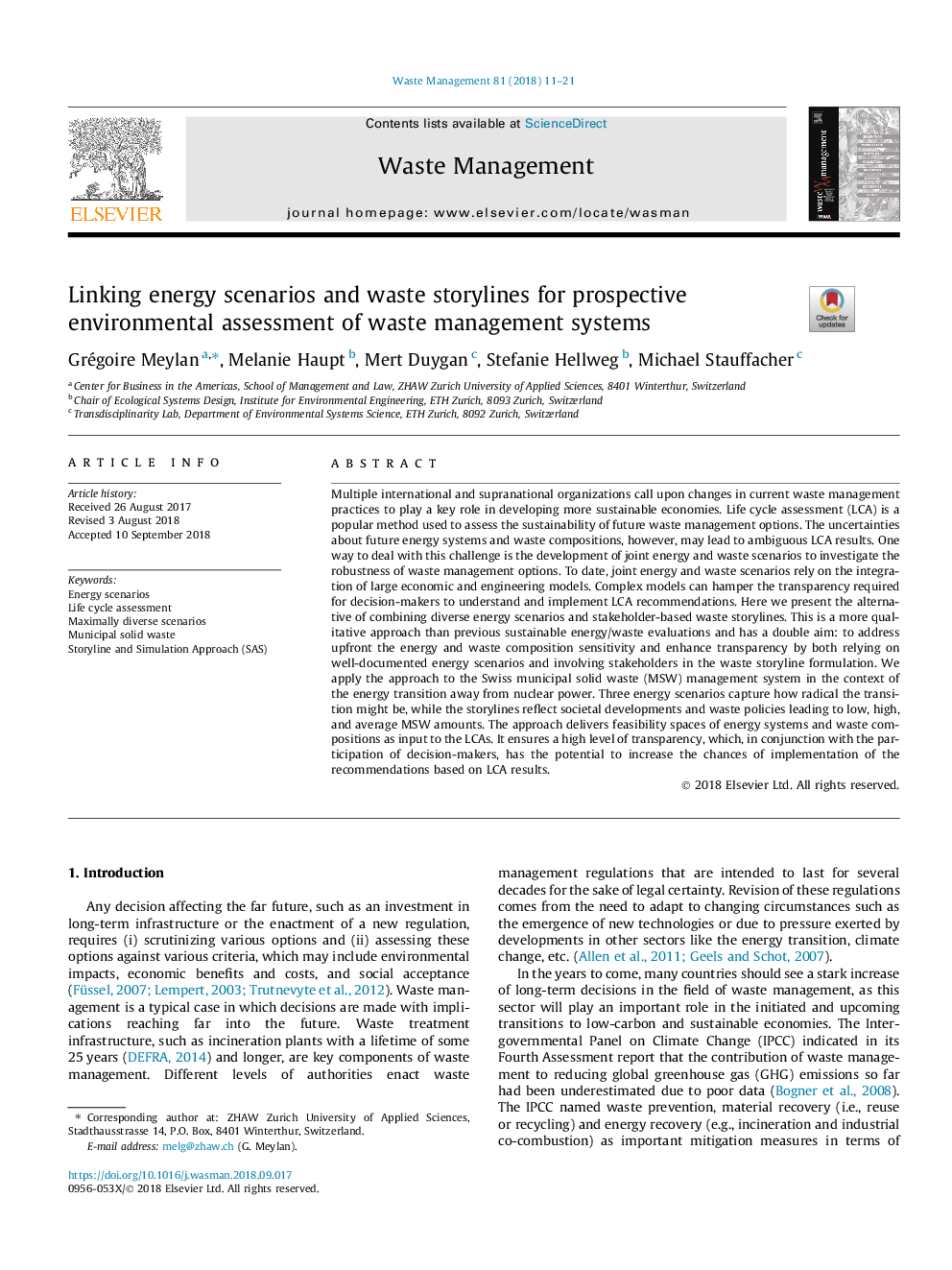 Linking energy scenarios and waste storylines for prospective environmental assessment of waste management systems