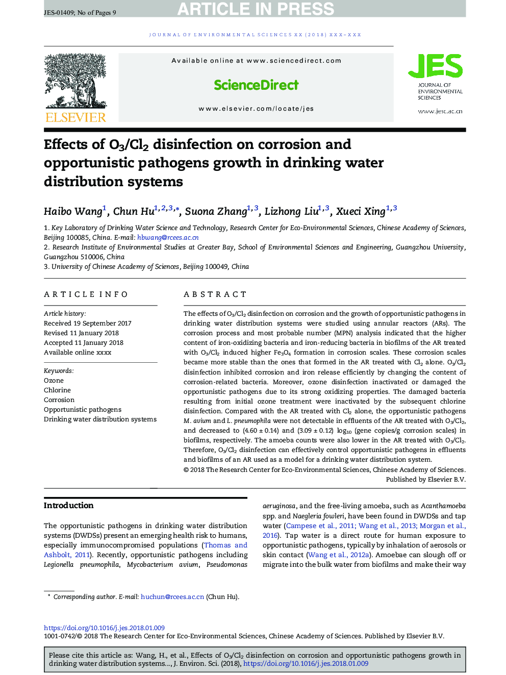 Effects of O3/Cl2 disinfection on corrosion and opportunistic pathogens growth in drinking water distribution systems