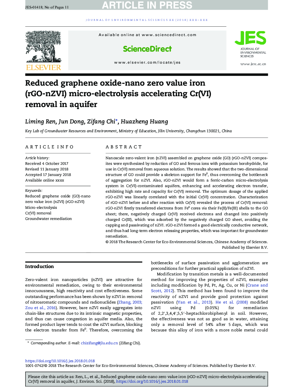 Reduced graphene oxide-nano zero value iron (rGO-nZVI) micro-electrolysis accelerating Cr(VI) removal in aquifer