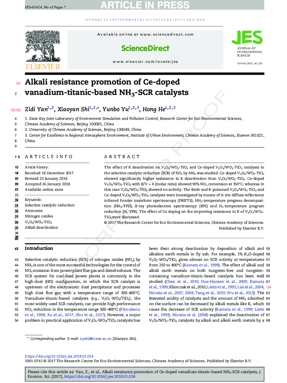 Alkali resistance promotion of Ce-doped vanadium-titanic-based NH3-SCR catalysts