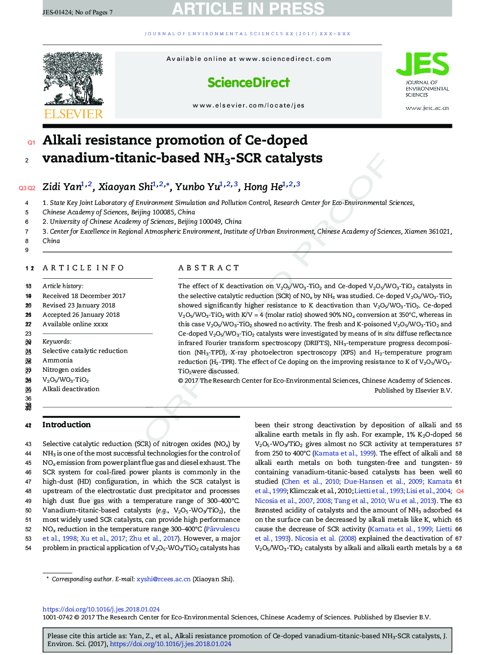 عکس صفحه اول مقاله: Alkali resistance promotion of Ce-doped vanadium-titanic-based NH3-SCR catalysts Alkali resistance promotion of Ce-doped vanadium-titanic-based NH3-SCR catalysts