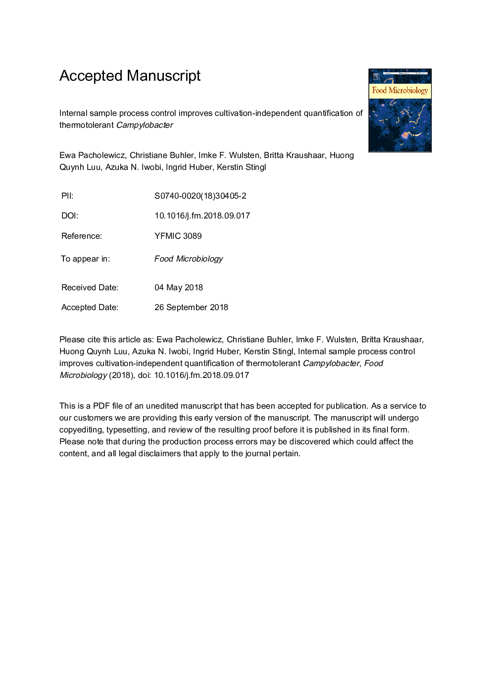 Internal sample process control improves cultivation-independent quantification of thermotolerant Campylobacter