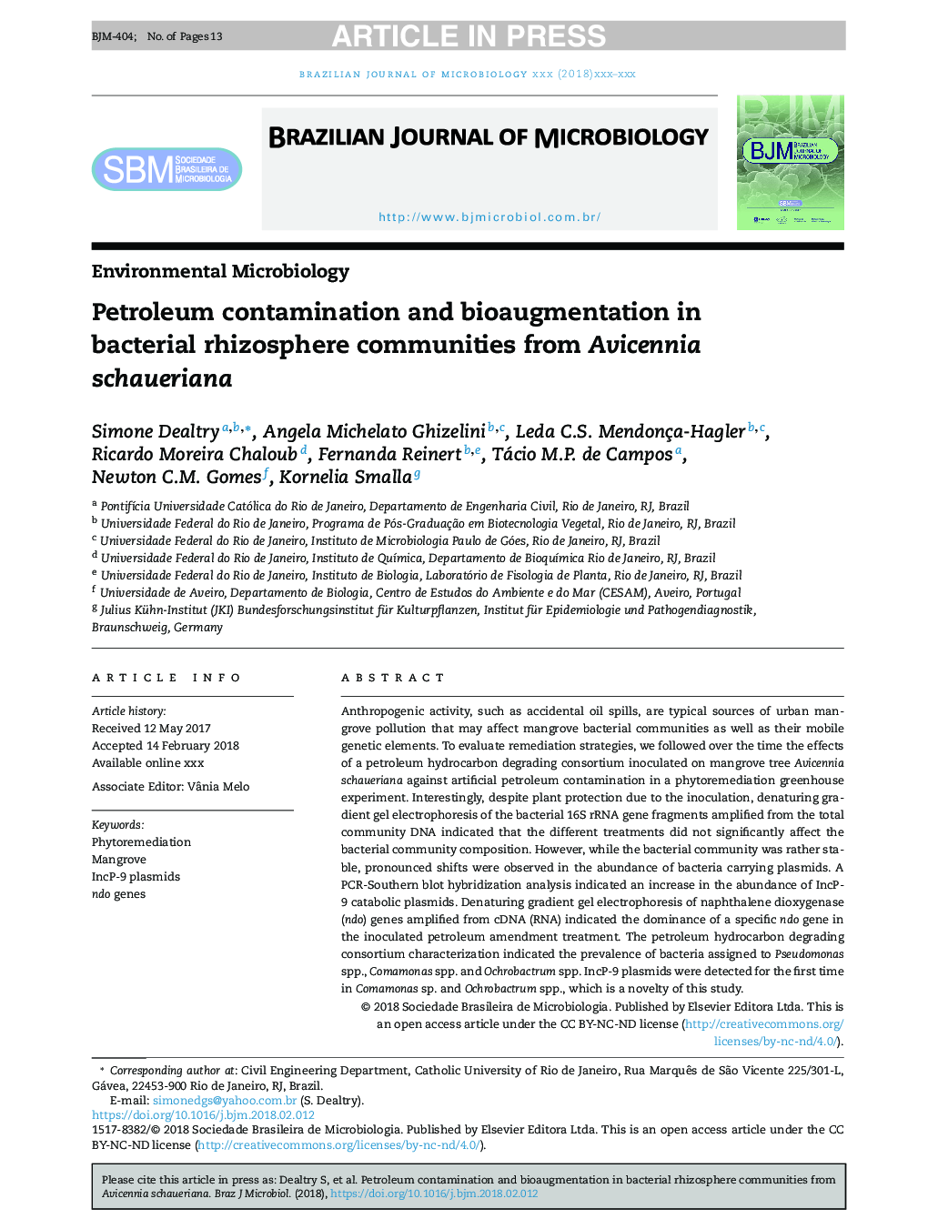 Petroleum contamination and bioaugmentation in bacterial rhizosphere communities from Avicennia schaueriana