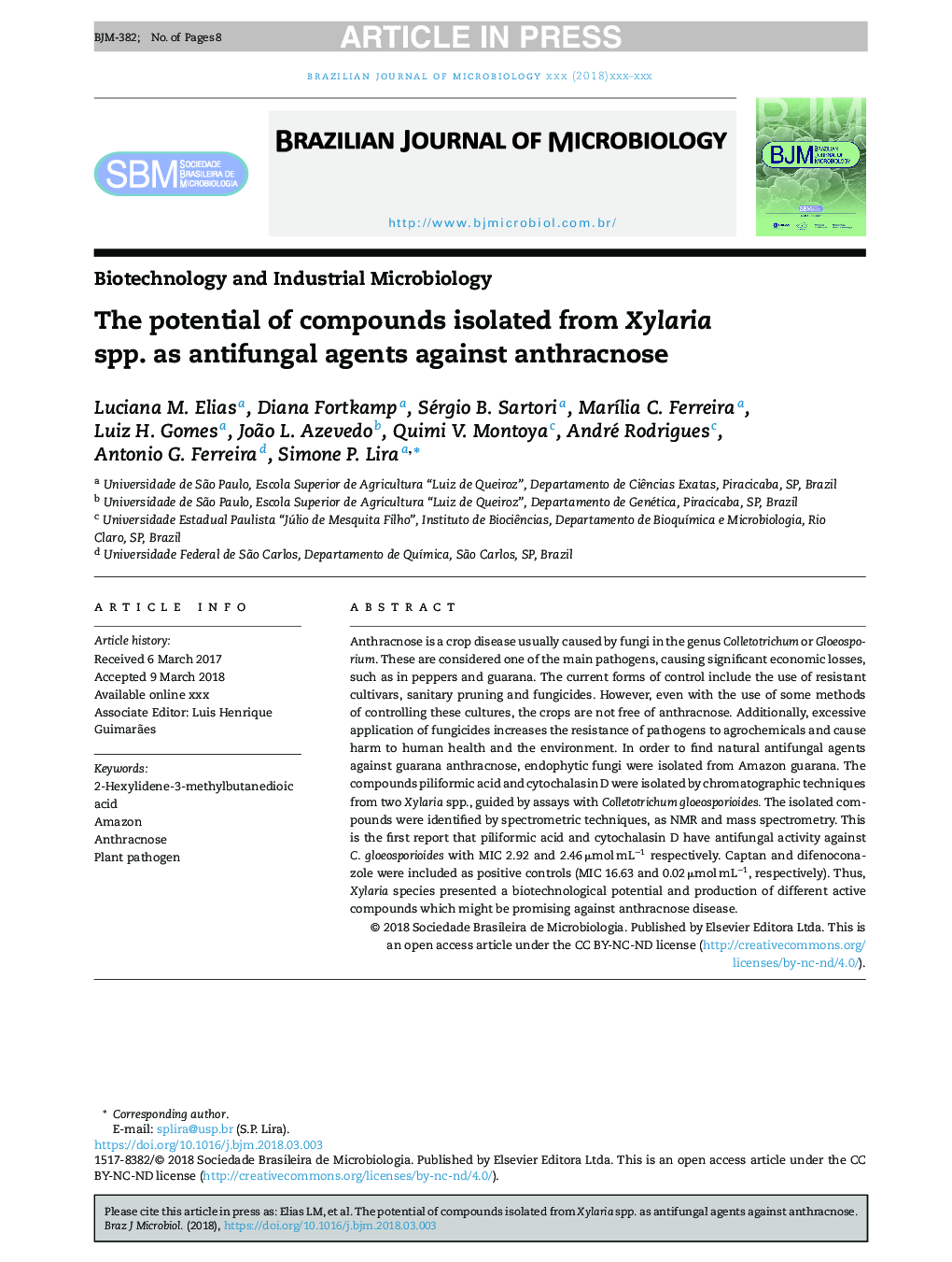 The potential of compounds isolated from Xylaria spp. as antifungal agents against anthracnose