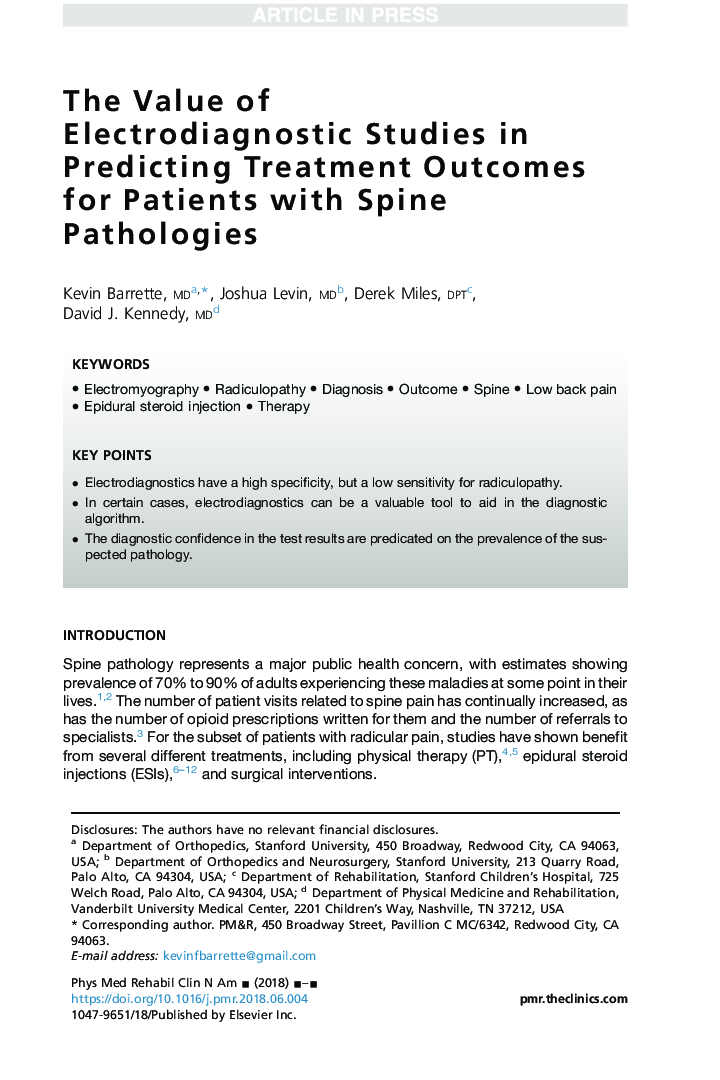 The Value of Electrodiagnostic Studies in Predicting Treatment Outcomes for Patients with Spine Pathologies