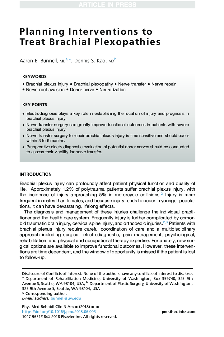 Planning Interventions to Treat Brachial Plexopathies