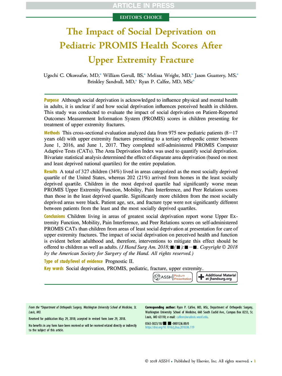 The Impact of Social Deprivation on Pediatric PROMIS Health Scores After Upper Extremity Fracture