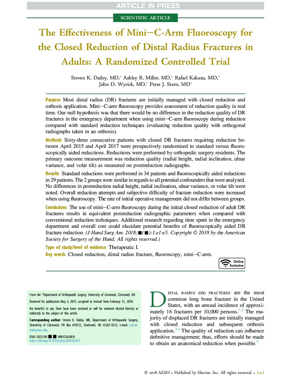 The Effectiveness of Mini-C-Arm Fluoroscopy for theÂ Closed Reduction of Distal Radius Fractures in Adults: A Randomized Controlled Trial