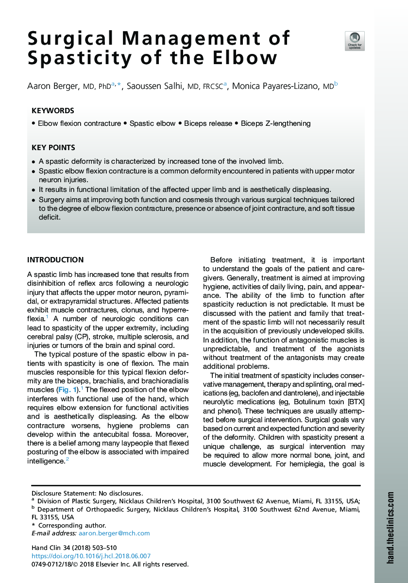 Surgical Management of Spasticity of the Elbow