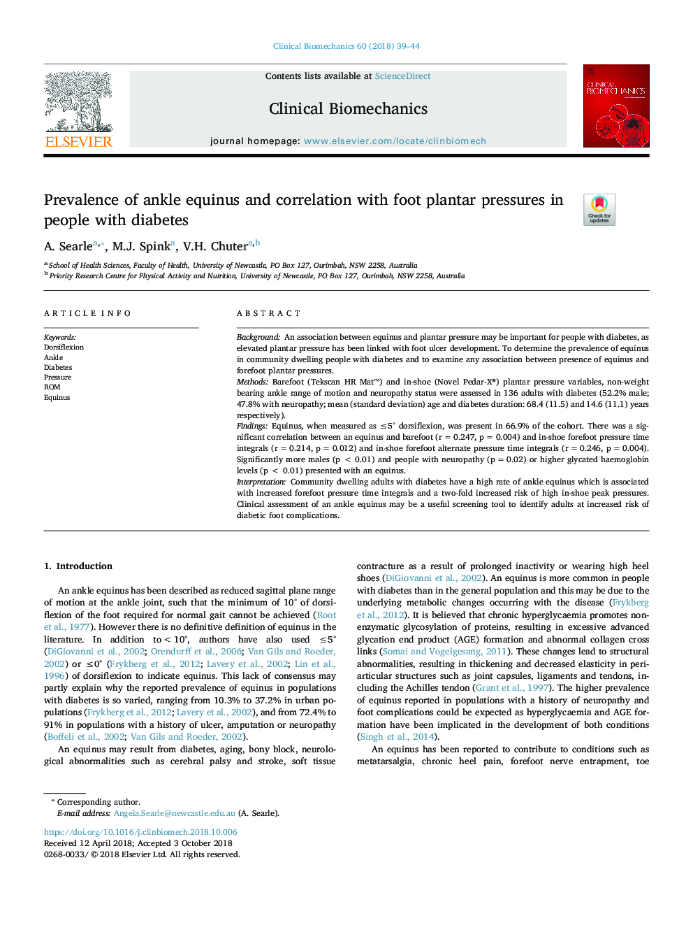 Prevalence of ankle equinus and correlation with foot plantar pressures in people with diabetes