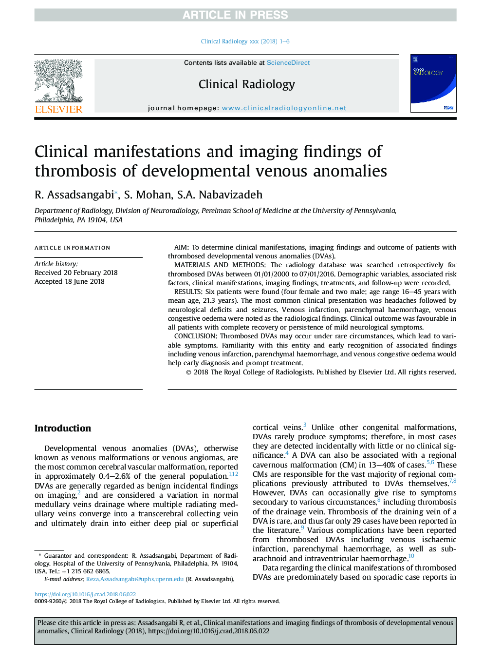 Clinical manifestations and imaging findings of thrombosis of developmental venous anomalies