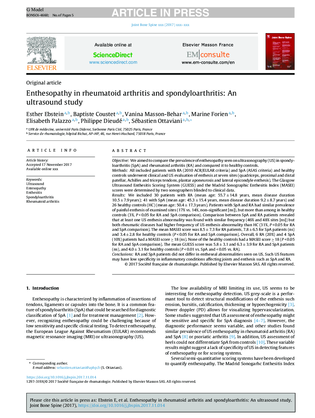 آنتوزوپاتی در آرتریت روماتوئید و اسپوندیلارآریت: یک مطالعه اولتراسوند