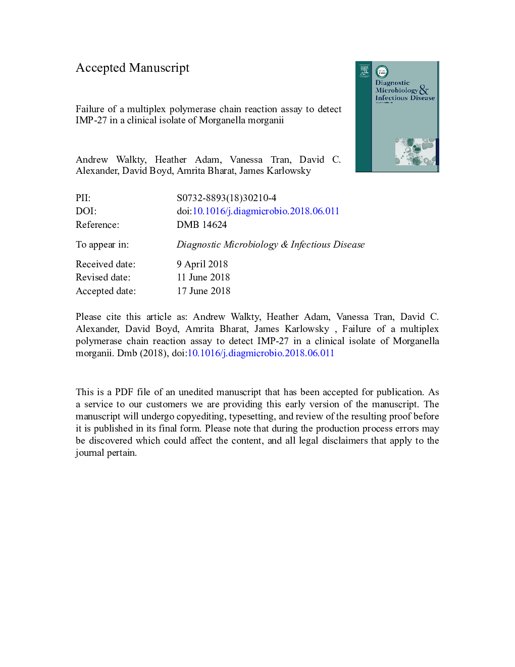 Failure of a multiplex polymerase chain reaction assay to detect IMP-27 in a clinical isolate of Morganella morganii