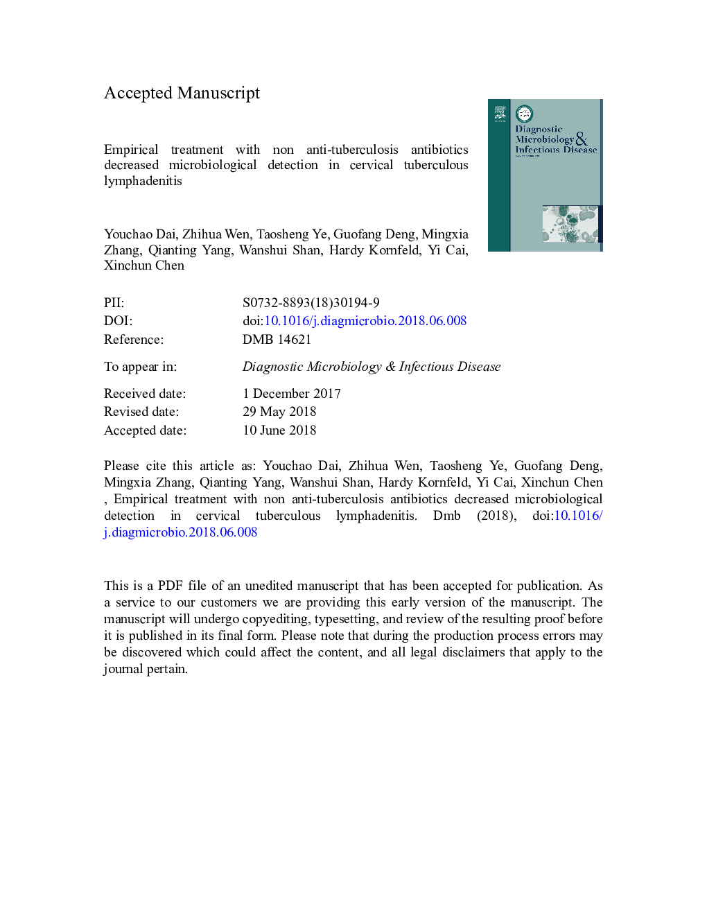 Empirical treatment with non-anti-tuberculosis antibiotics decreased microbiological detection in cervical tuberculous lymphadenitis