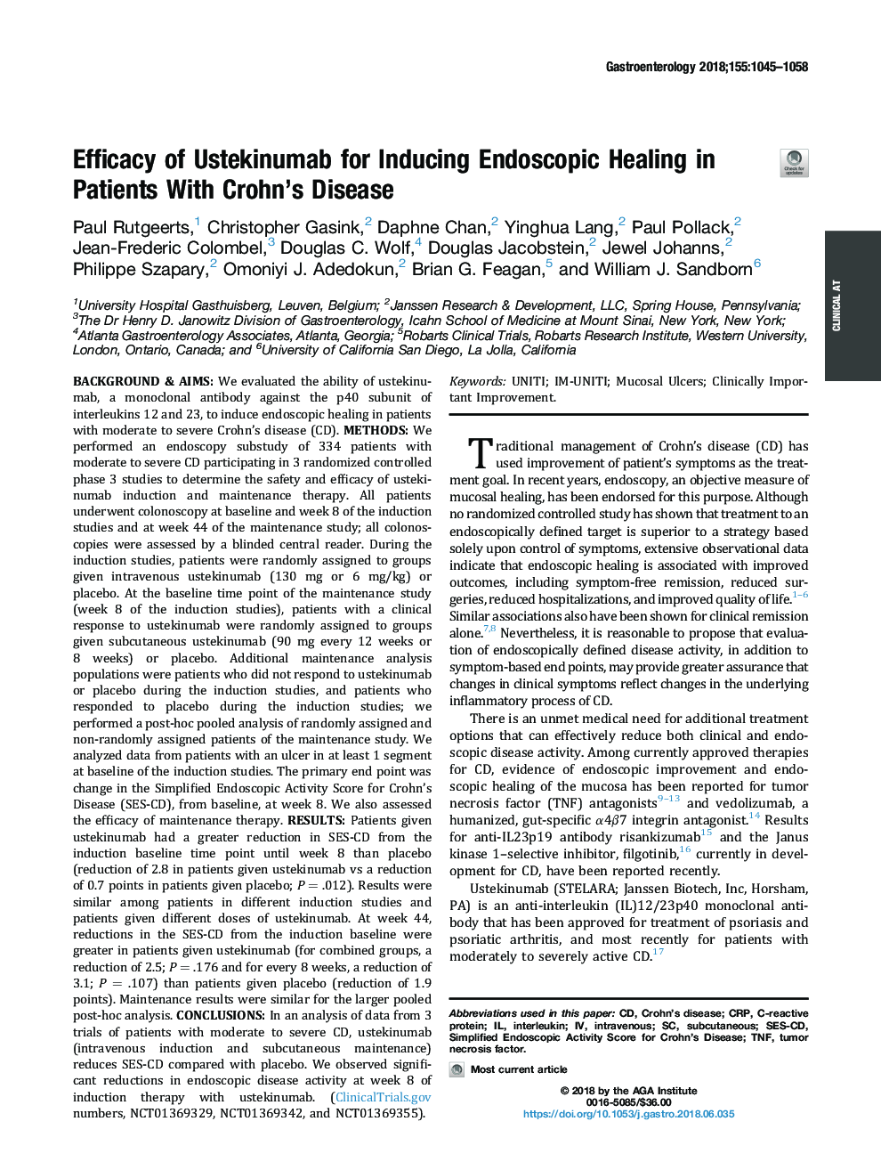 Efficacy of Ustekinumab for Inducing Endoscopic Healing in Patients With Crohn's Disease