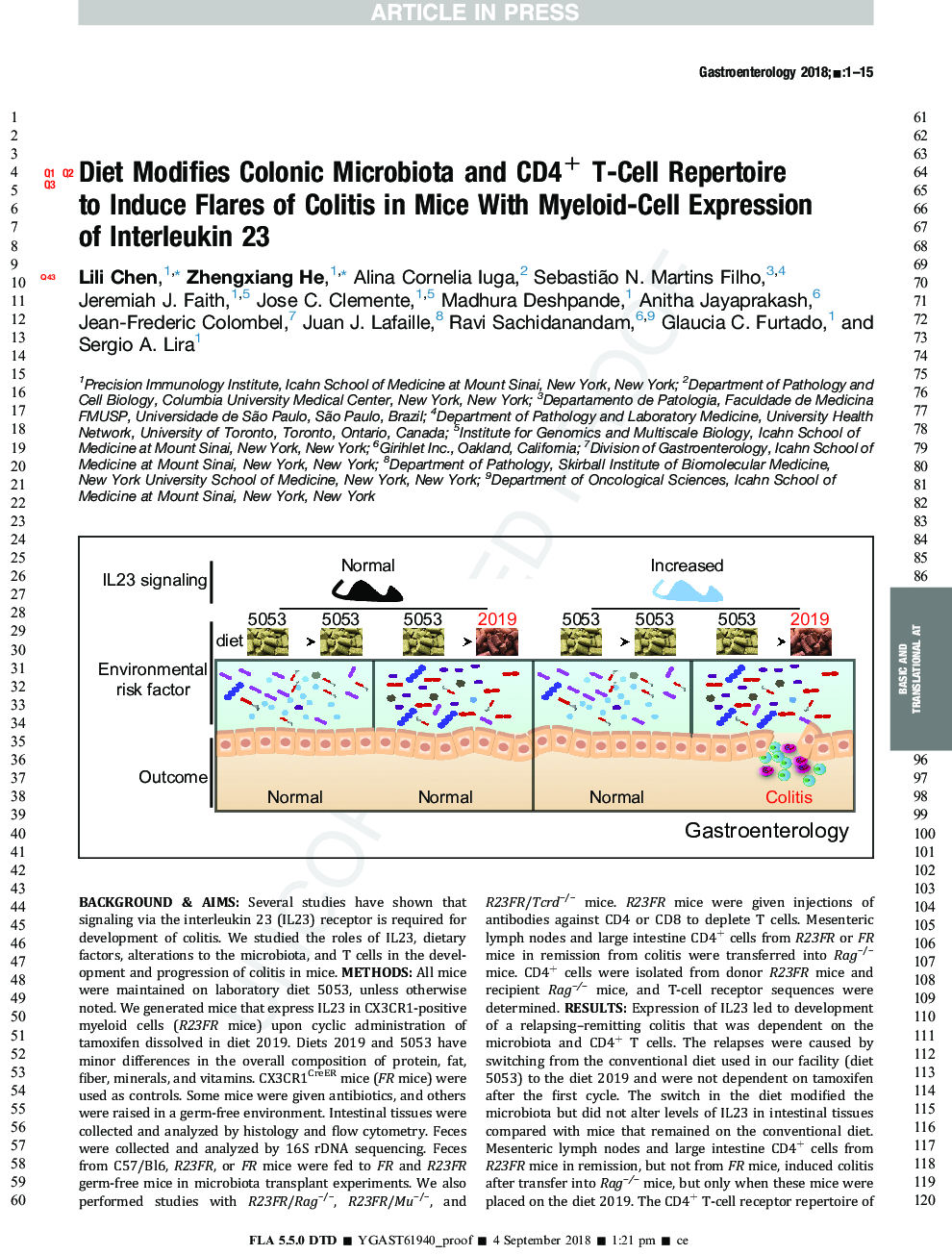 Diet Modifies Colonic Microbiota and CD4+ T-Cell Repertoire to Induce Flares of Colitis in Mice With Myeloid-Cell Expression of Interleukin 23