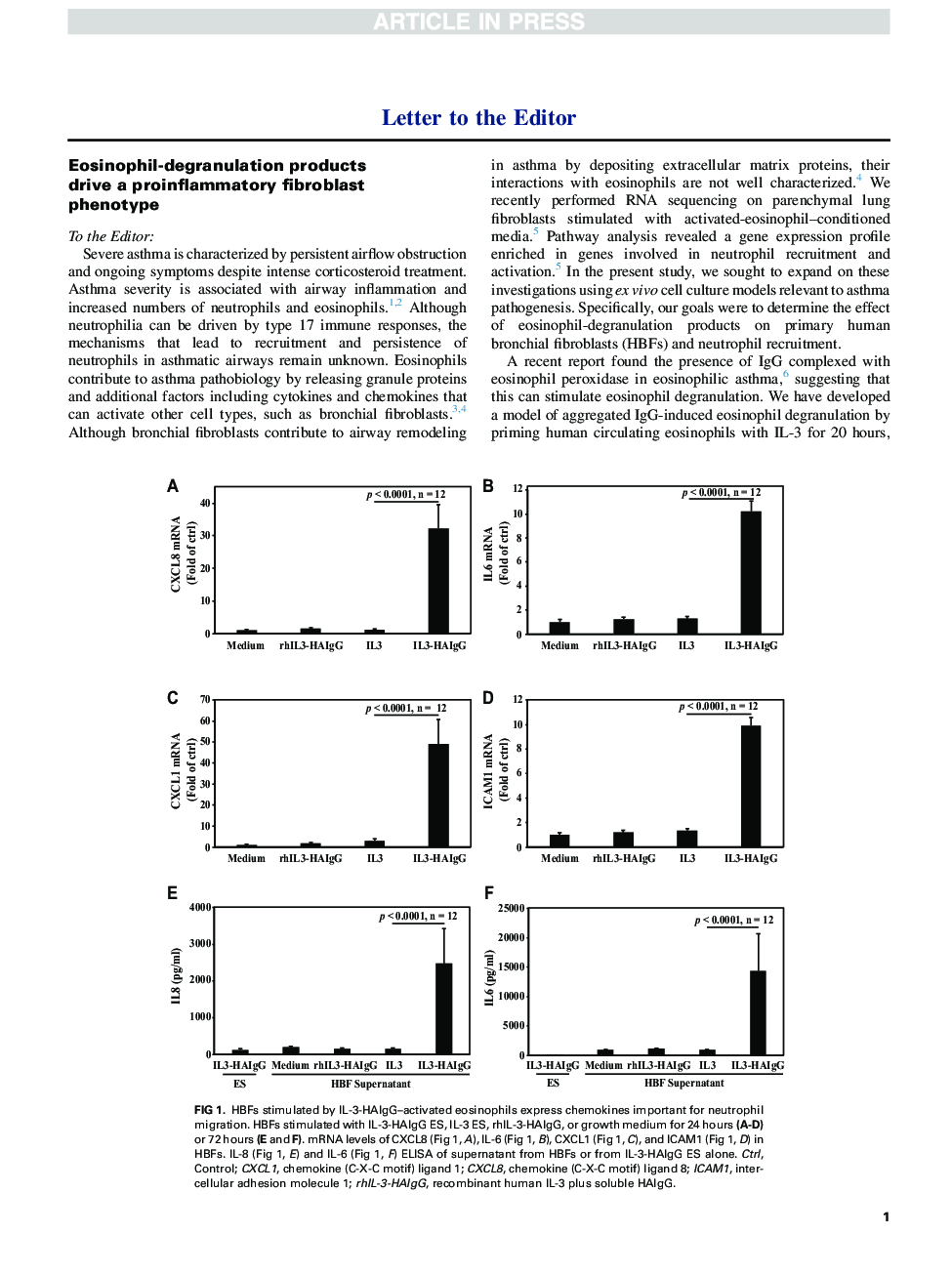 Eosinophil-degranulation products drive a proinflammatory fibroblast phenotype