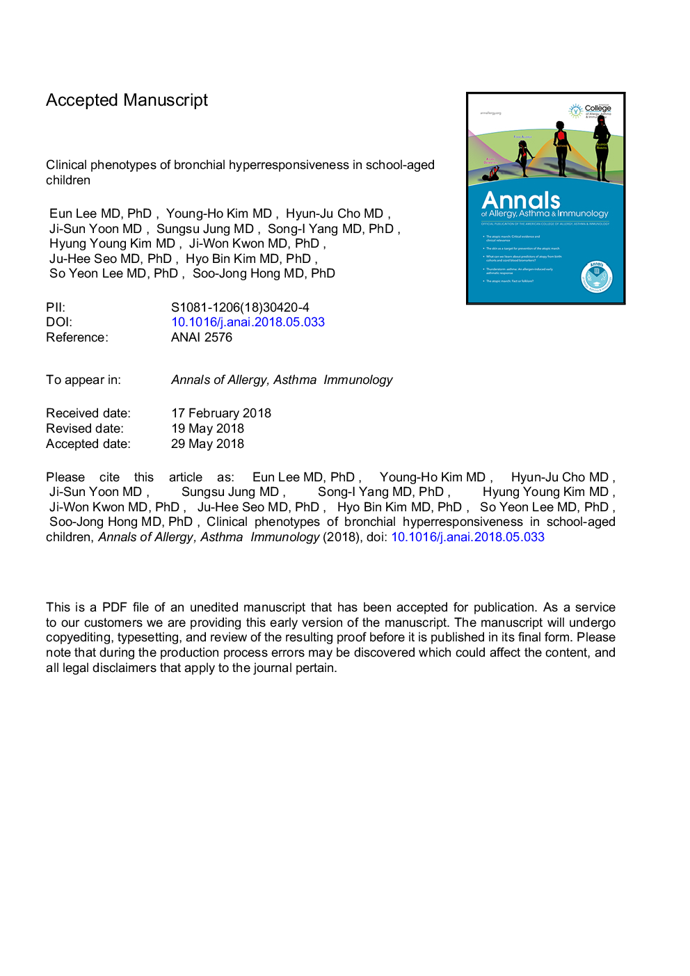 Clinical phenotypes of bronchial hyperresponsiveness in school-aged children