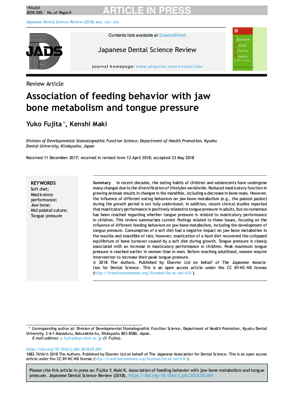 Association of feeding behavior with jaw bone metabolism and tongue pressure