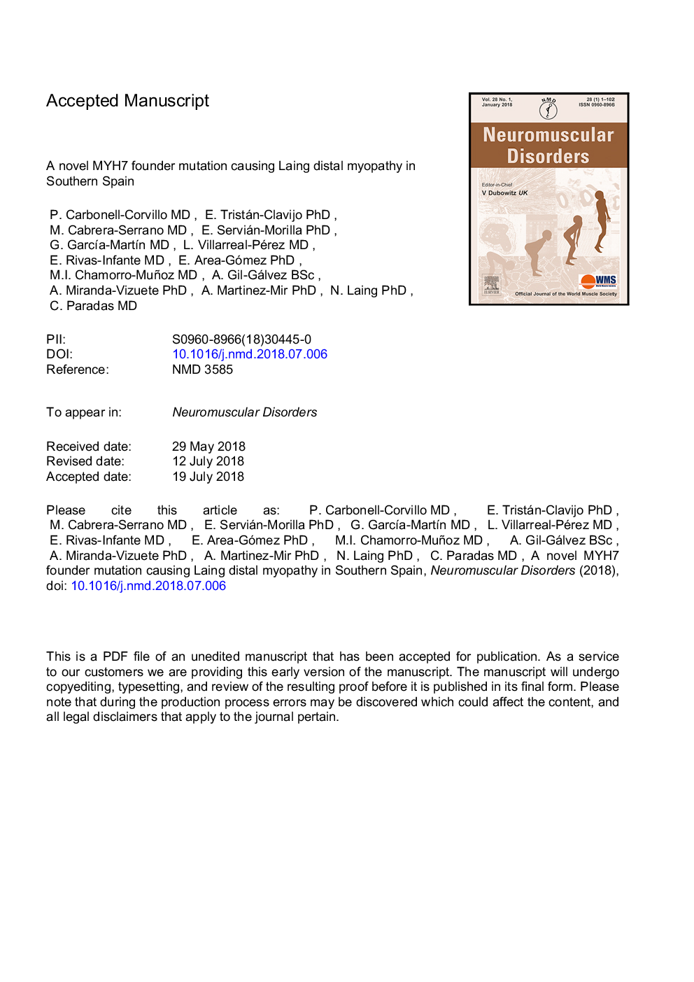 A novel MYH7 founder mutation causing Laing distal myopathy in Southern Spain