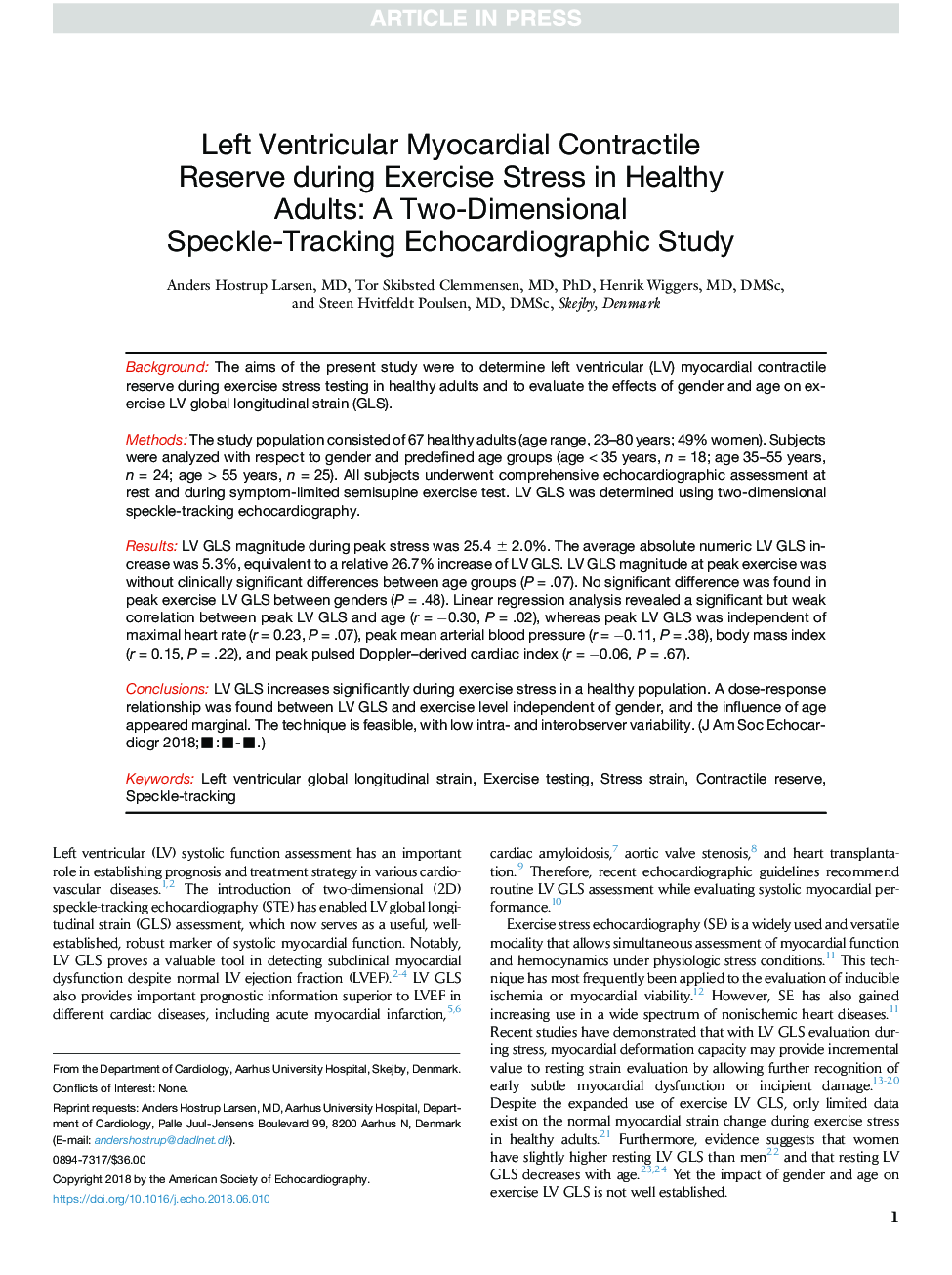 Left Ventricular Myocardial Contractile Reserve during Exercise Stress in Healthy Adults: A Two-Dimensional Speckle-Tracking Echocardiographic Study