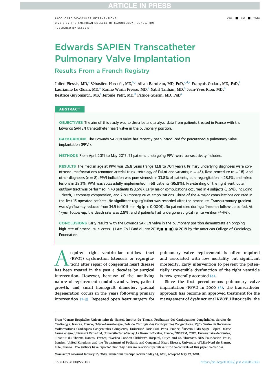 Edwards SAPIEN Transcatheter Pulmonary Valve Implantation