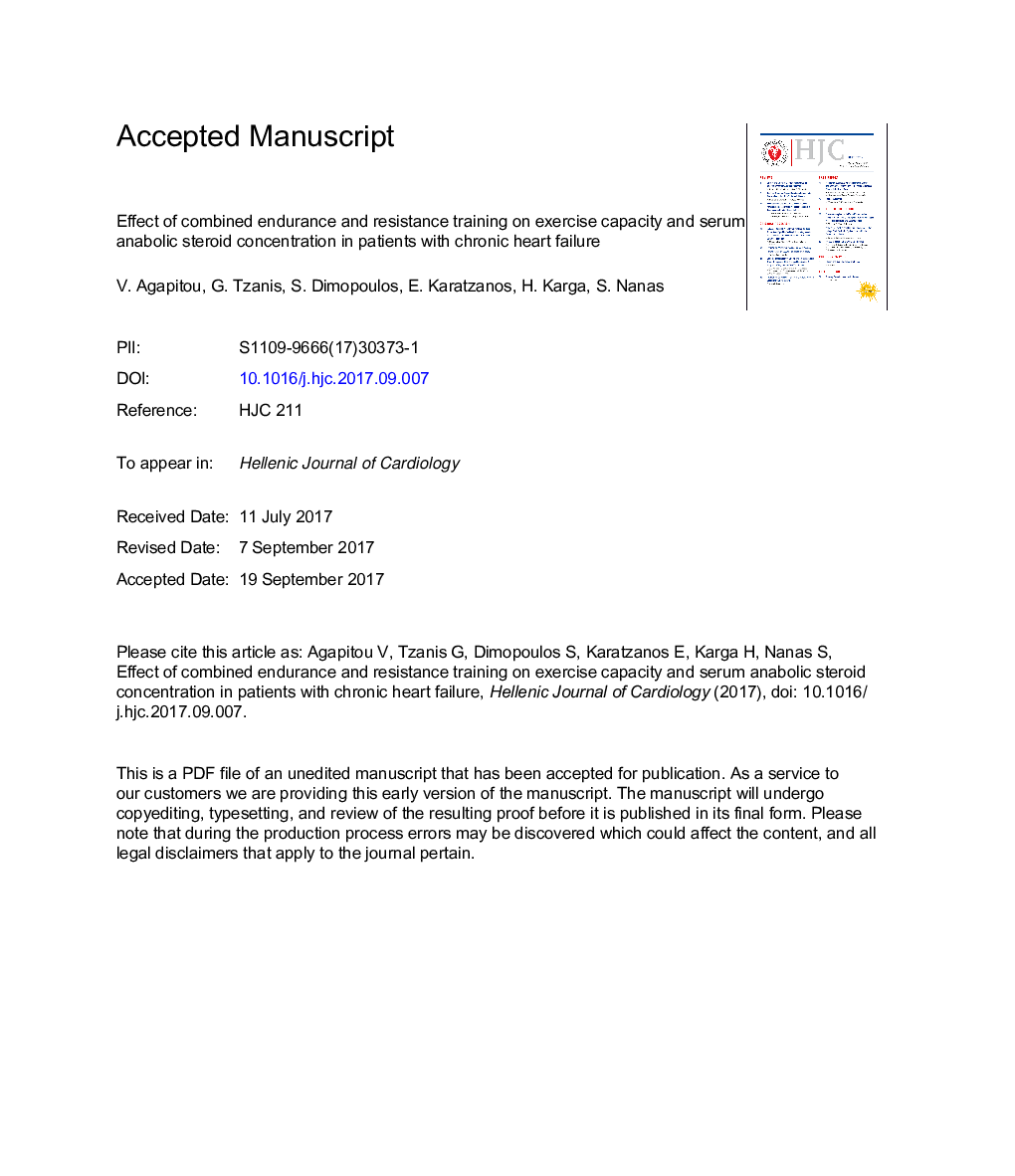 Effect of combined endurance and resistance training on exercise capacity and serum anabolic steroid concentration in patients with chronic heart failure