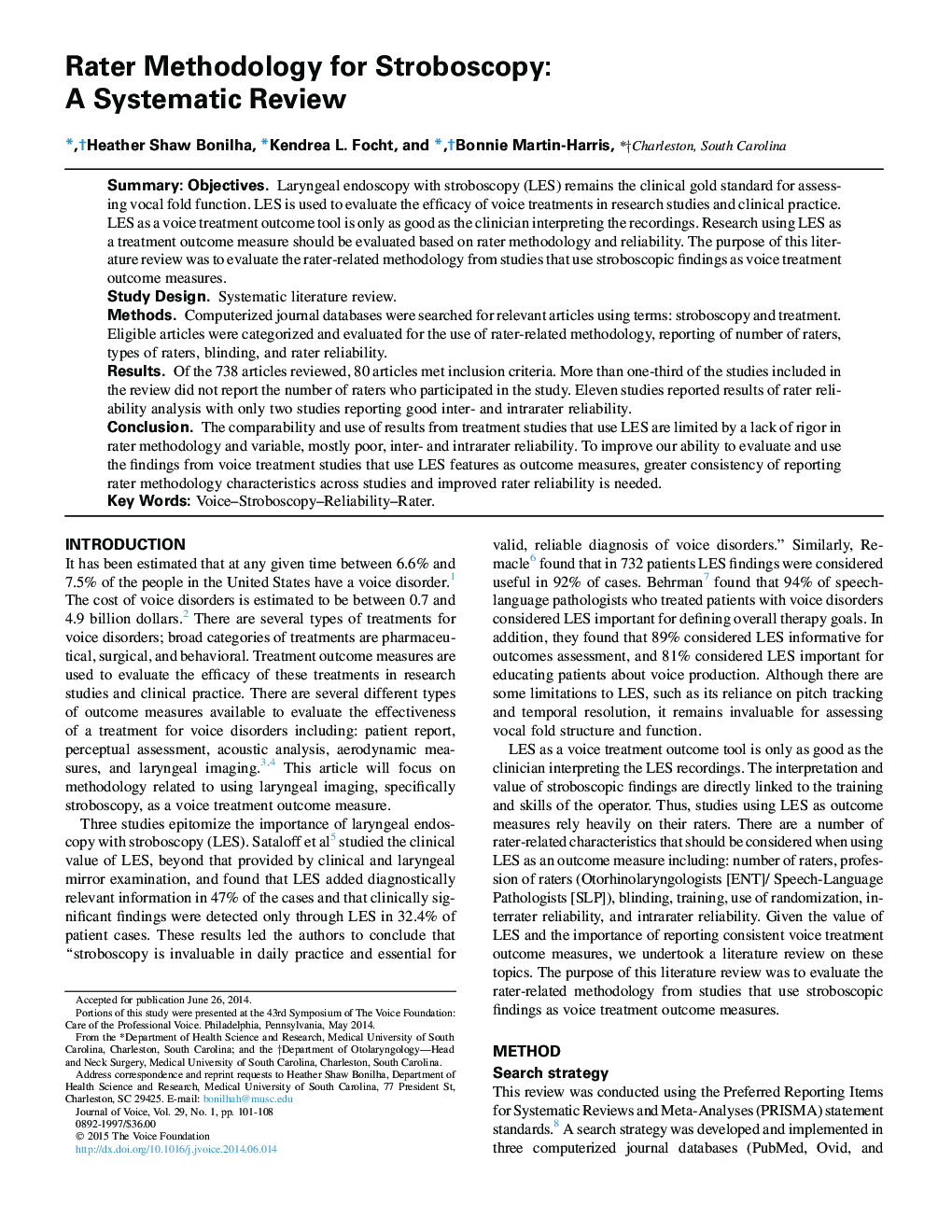 Rater Methodology for Stroboscopy: A Systematic Review