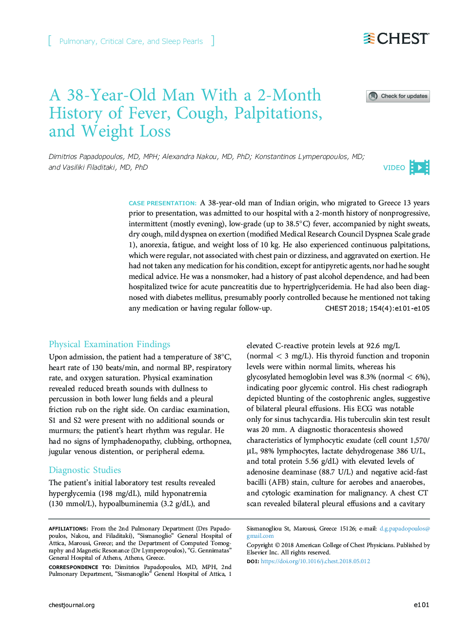 A 38-Year-Old Man With a 2-Month History of Fever, Cough, Palpitations, andÂ Weight Loss