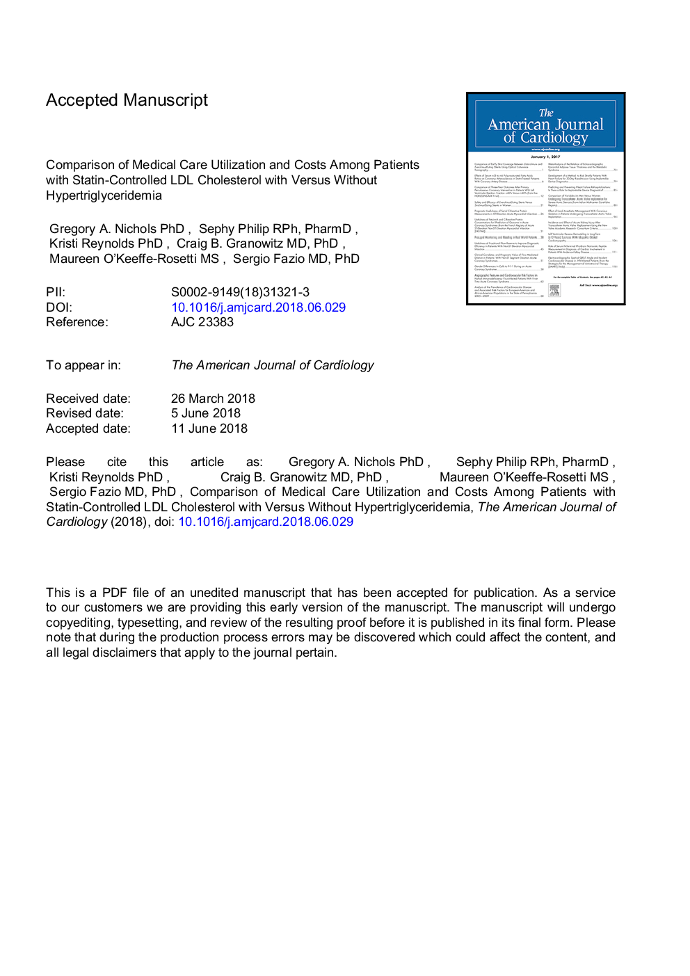 Comparison of Medical Care Utilization and Costs Among Patients With Statin-Controlled Low-Density Lipoprotein Cholesterol With Versus Without Hypertriglyceridemia