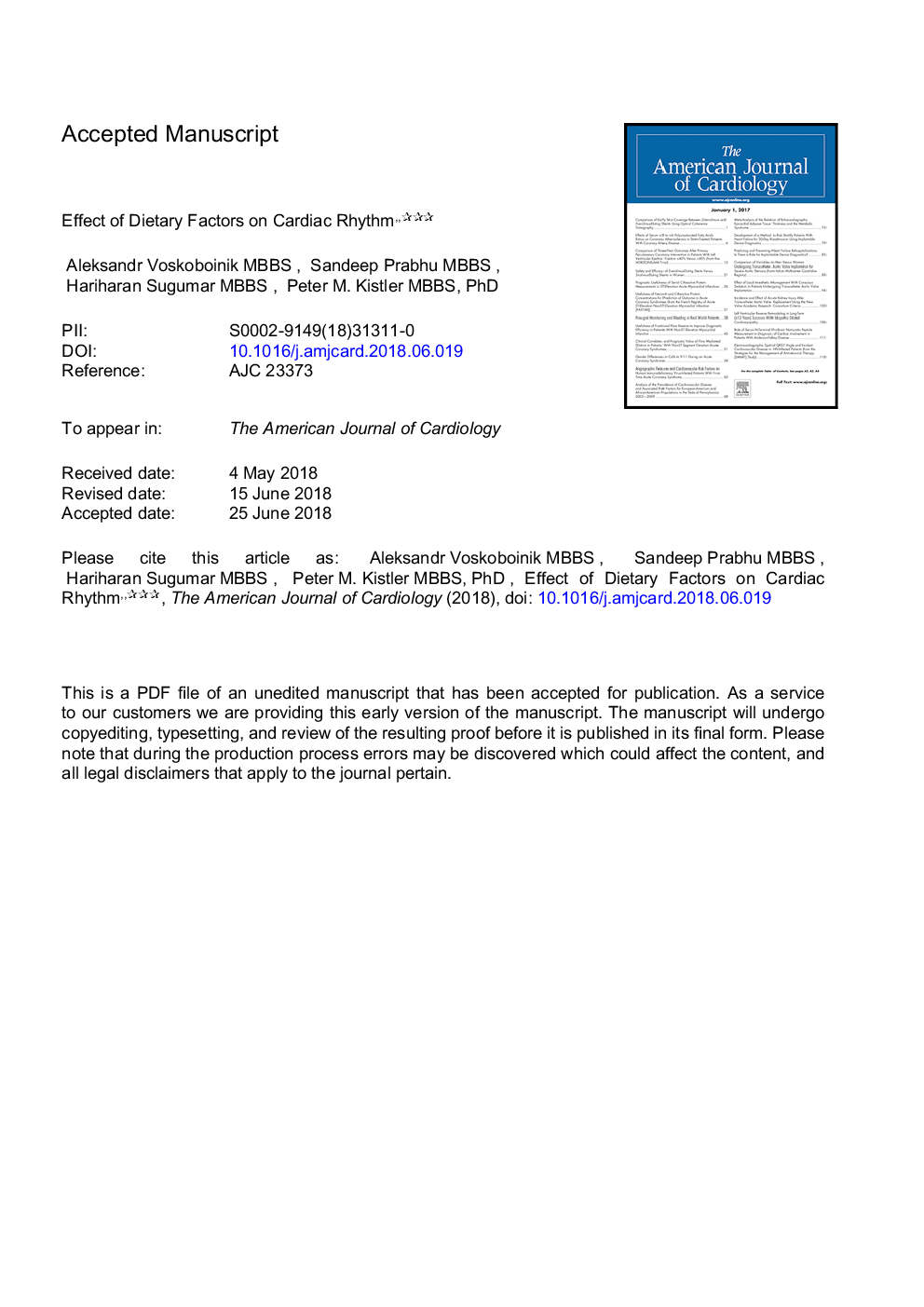 Effect of Dietary Factors on Cardiac Rhythm