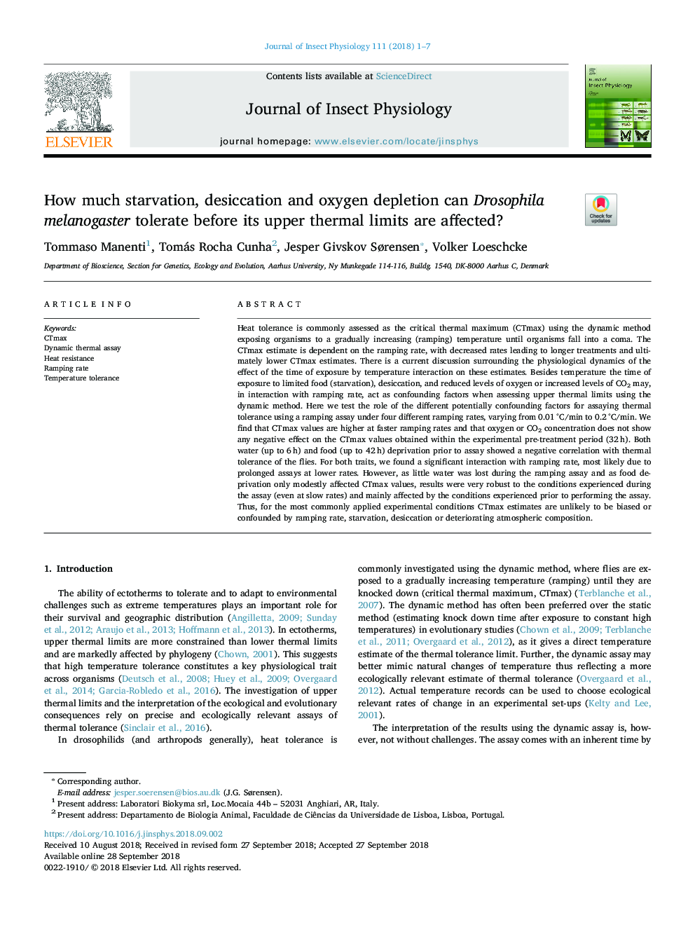 How much starvation, desiccation and oxygen depletion can Drosophila melanogaster tolerate before its upper thermal limits are affected?